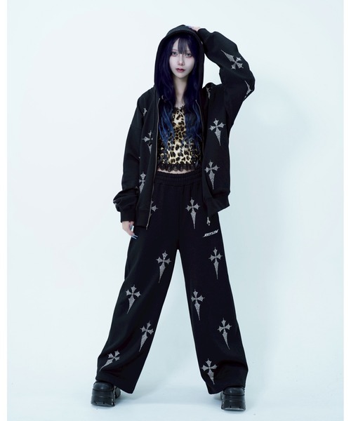 REFLEM/レフレム』クロス総柄ラインストーンZIPパーカー/ジップ