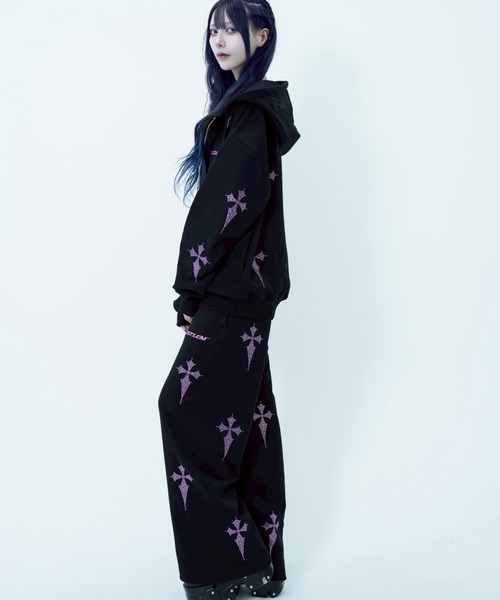 REFLEM 紫 クロスモチーフ パーカー レフレム REFLEM/レフレム』クロス刺繍ZIPパーカー/ジップアップパーカー