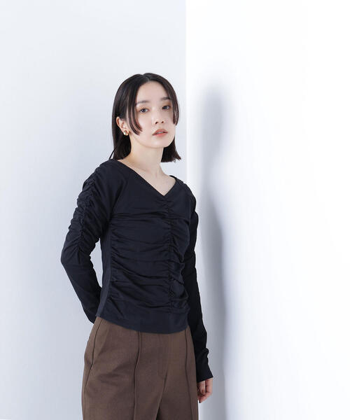 NATURAL BEAUTY BASIC（ナチュラルビューティーベーシック）の「◇ギャザーカットソー（Tシャツ/カットソー・レディース・ピンク/オフホワイト/ブラック・FREE）」の4枚目の写真