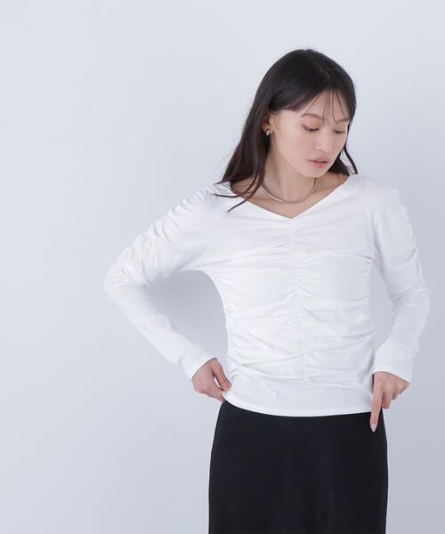 NATURAL BEAUTY BASIC（ナチュラルビューティーベーシック）の「◇ギャザーカットソー（Tシャツ/カットソー・レディース・ピンク/オフホワイト/ブラック・FREE）」の13枚目の写真