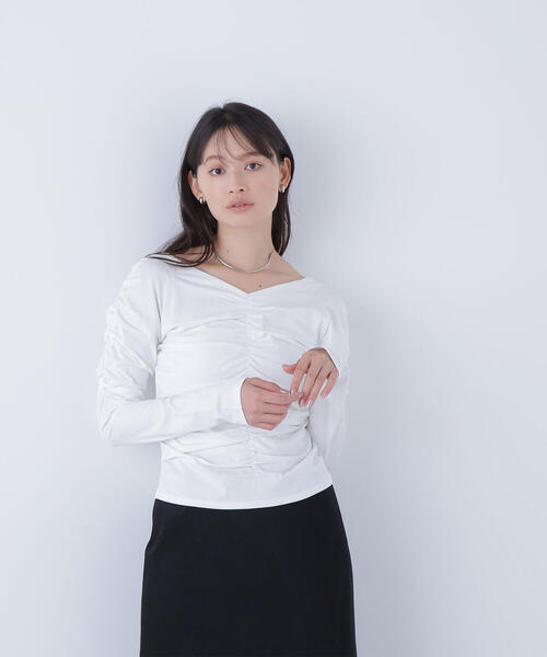 NATURAL BEAUTY BASIC（ナチュラルビューティーベーシック）の「◇ギャザーカットソー（Tシャツ/カットソー・レディース・ピンク/オフホワイト/ブラック・FREE）」の2枚目の写真