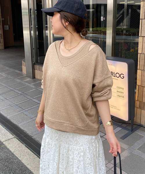 DouDou(ドゥドゥ)の「【新色追加/インフルエンサーSAKURA企画】ラメスウェットタンクセット(Tシャツ/カットソー・レディース・チャコールグレー/キャメル/ライトグレー・FREE)」の13枚目の写真