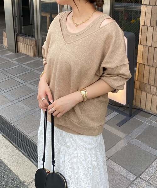 DouDou(ドゥドゥ)の「【新色追加/インフルエンサーSAKURA企画】ラメスウェットタンクセット(Tシャツ/カットソー・レディース・チャコールグレー/キャメル/ライトグレー・FREE)」の14枚目の写真