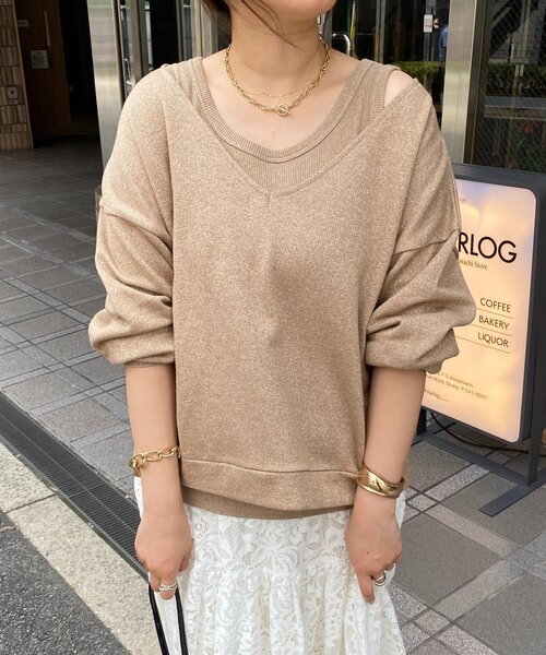 DouDou(ドゥドゥ)の「【新色追加/インフルエンサーSAKURA企画】ラメスウェットタンクセット(Tシャツ/カットソー・レディース・チャコールグレー/キャメル/ライトグレー・FREE)」の15枚目の写真