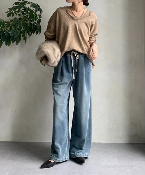 DouDou(ドゥドゥ)の「【新色追加/インフルエンサーSAKURA企画】ラメスウェットタンクセット(Tシャツ/カットソー・レディース・チャコールグレー/キャメル/ライトグレー・FREE)」の16枚目の写真