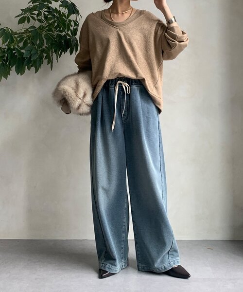 DouDou(ドゥドゥ)の「【新色追加/インフルエンサーSAKURA企画】ラメスウェットタンクセット(Tシャツ/カットソー・レディース・チャコールグレー/キャメル/ライトグレー・FREE)」の17枚目の写真