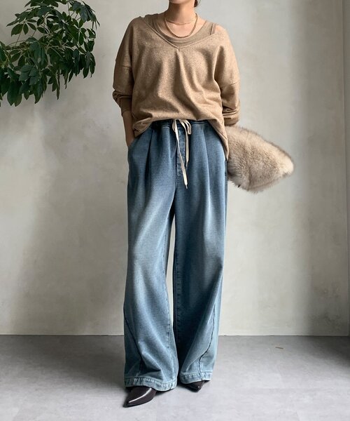 DouDou(ドゥドゥ)の「【新色追加/インフルエンサーSAKURA企画】ラメスウェットタンクセット(Tシャツ/カットソー・レディース・チャコールグレー/キャメル/ライトグレー・FREE)」の18枚目の写真