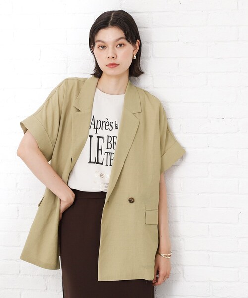 THE SHOP TK (ザ ショップ ティーケー )の「半袖シアージャケット【洗える】(テーラードジャケット・レディース・ダークブラウン/ベージュ/アイボリー・99)」の3枚目の写真