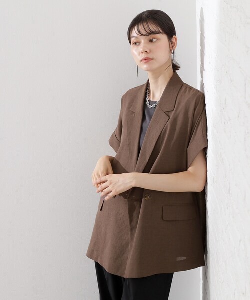 THE SHOP TK (ザ ショップ ティーケー )の「半袖シアージャケット【洗える】(テーラードジャケット・レディース・ダークブラウン/ベージュ/アイボリー・99)」の9枚目の写真