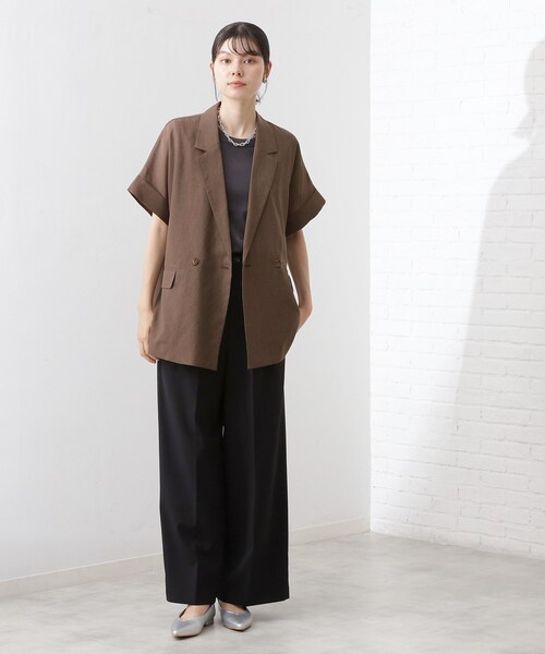 THE SHOP TK (ザ ショップ ティーケー )の「半袖シアージャケット【洗える】(テーラードジャケット・レディース・ダークブラウン/ベージュ/アイボリー・99)」の10枚目の写真