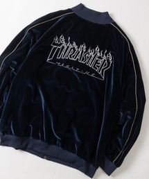 THRASHER（スラッシャー）の「【at】〔THRASHER/スラッシャー〕ロゴ刺繍ベロアスカジャン（スカジャン）」