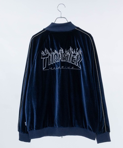 THRASHER（スラッシャー）の「【at】〔THRASHER/スラッシャー〕ロゴ刺繍ベロアスカジャン（スカジャン・メンズ・ブラック/パープル/ネイビー・LARGE/MEDIUM）」の5枚目の写真