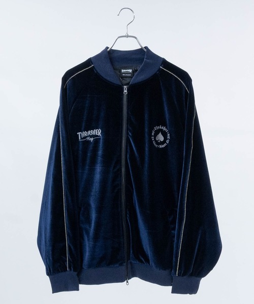 THRASHER（スラッシャー）の「【at】〔THRASHER/スラッシャー〕ロゴ刺繍ベロアスカジャン（スカジャン・メンズ・ブラック/パープル/ネイビー・LARGE/MEDIUM）」の12枚目の写真
