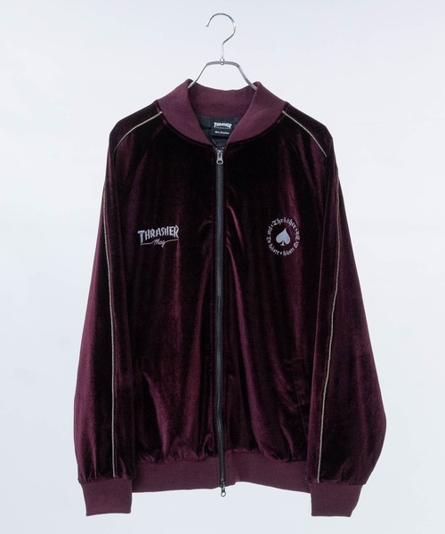 セール】【at】〔THRASHER/スラッシャー〕ロゴ刺繍ベロアスカジャン