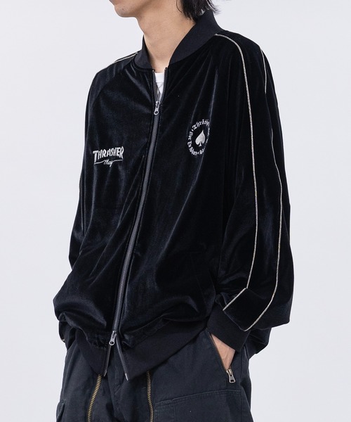 THRASHER(スラッシャー)の「【at】〔THRASHER/スラッシャー〕ロゴ刺繍ベロアスカジャン(スカジャン・メンズ・ブラック/パープル/ネイビー・LARGE/MEDIUM)」の18枚目の写真