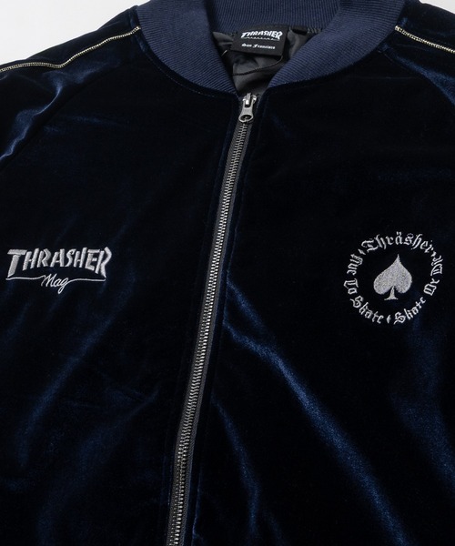 THRASHER（スラッシャー）の「【at】〔THRASHER/スラッシャー〕ロゴ刺繍ベロアスカジャン（スカジャン・メンズ・ブラック/パープル/ネイビー・LARGE/MEDIUM）」の15枚目の写真