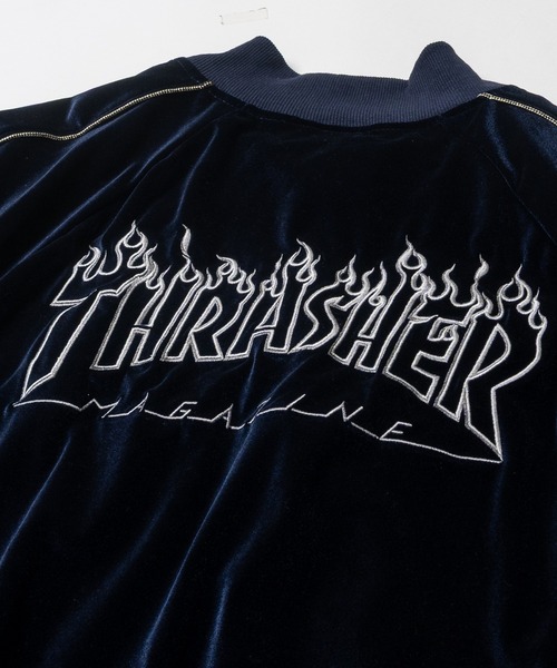 THRASHER（スラッシャー）の「【at】〔THRASHER/スラッシャー〕ロゴ刺繍ベロアスカジャン（スカジャン・メンズ・ブラック/パープル/ネイビー・LARGE/MEDIUM）」の21枚目の写真