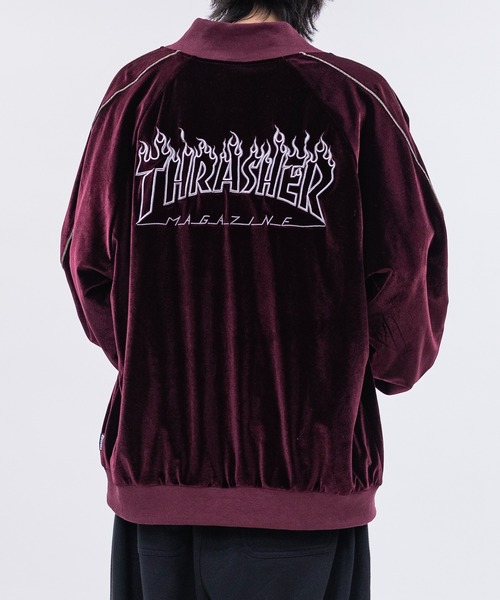 セール】【at】〔THRASHER/スラッシャー〕ロゴ刺繍ベロアスカジャン