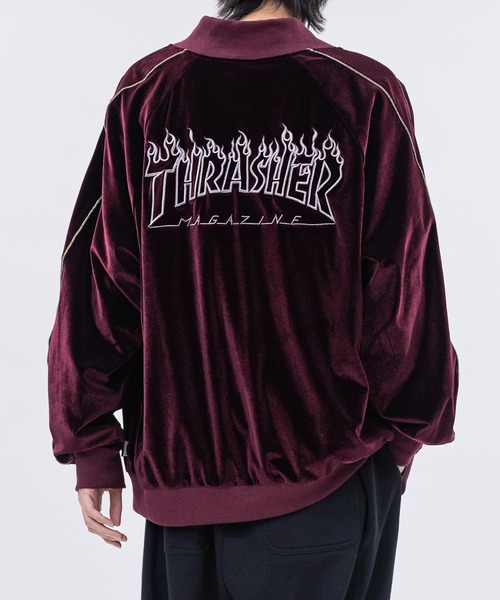THRASHER（スラッシャー）の「【at】〔THRASHER/スラッシャー〕ロゴ刺繍ベロアスカジャン（スカジャン・メンズ・ブラック/パープル/ネイビー・LARGE/MEDIUM）」の7枚目の写真