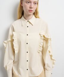 LANVIN en Bleu | ポリエステルウール／デニムフリルブラウス(シャツ/ブラウス)