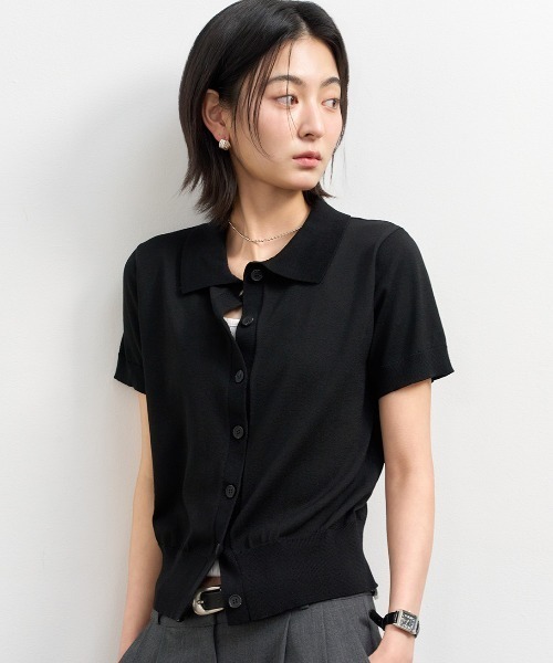GENERAL IDEA(ジェネラルアイデア)の「GENERAL IDEA/ジェネラルアイディア basic collar half cardigan カーディガン 冬服(カーディガン/ボレロ・レディース・アイボリー/ブラック/ブラウン・S/M/L)」の1枚目の写真