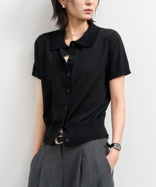 GENERAL IDEA(ジェネラルアイデア)の「GENERAL IDEA/ジェネラルアイディア basic collar half cardigan カーディガン 冬服(カーディガン/ボレロ・レディース・アイボリー/ブラック/ブラウン・S/M/L)」の18枚目の写真