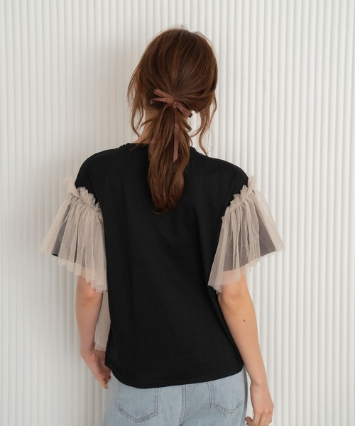 Nu(ニュー)の「【Nu】チュールドッキングTシャツ(Tシャツ/カットソー・レディース・ベージュ/ブルー・MEDIUM)」の13枚目の写真