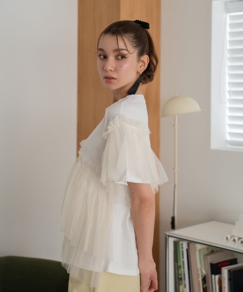Nu(ニュー)の「【Nu】チュールドッキングTシャツ(Tシャツ/カットソー・レディース・ベージュ/ブルー・MEDIUM)」の17枚目の写真