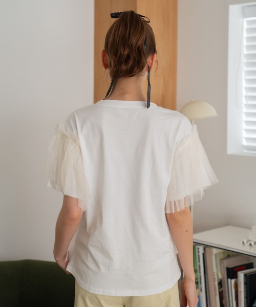 Nu(ニュー)の「【Nu】チュールドッキングTシャツ(Tシャツ/カットソー・レディース・ベージュ/ブルー・MEDIUM)」の18枚目の写真