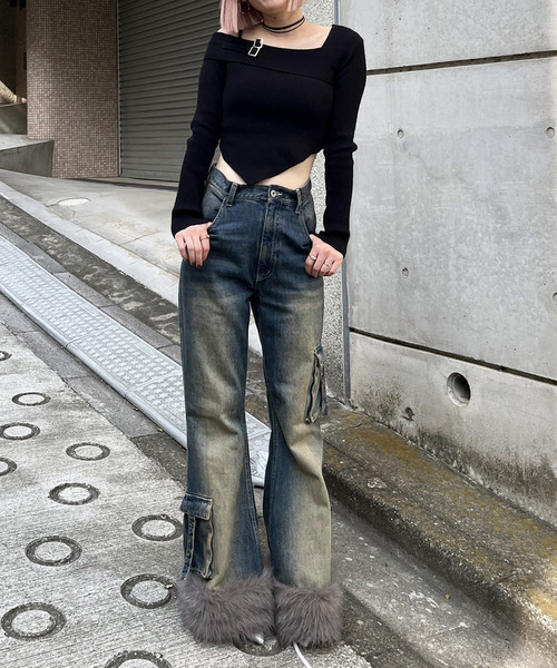 SPIRALGIRL(スパイラルガール)の「アシメヘムワンショルダーニット(ニット/セーター・レディース・ベージュ/グレー/ブラック・FREE)」の4枚目の写真