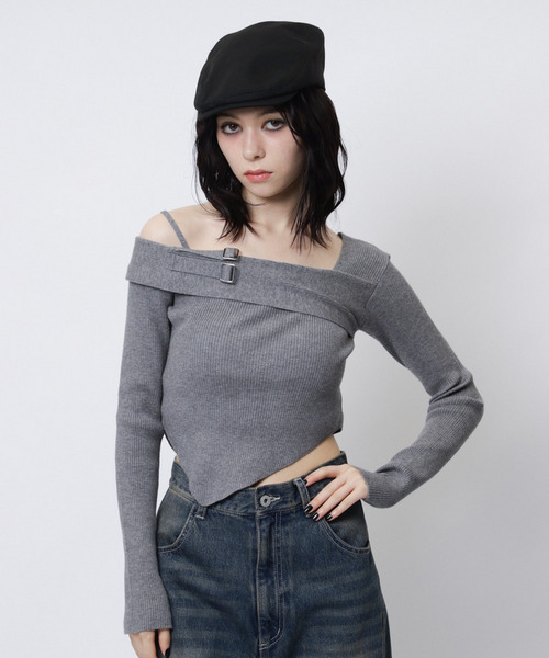 SPIRALGIRL(スパイラルガール)の「アシメヘムワンショルダーニット(ニット/セーター・レディース・ベージュ/グレー/ブラック・FREE)」の11枚目の写真