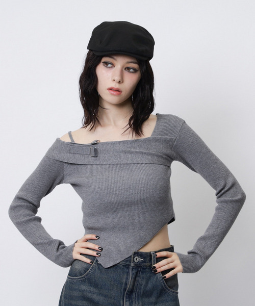 SPIRALGIRL(スパイラルガール)の「アシメヘムワンショルダーニット(ニット/セーター・レディース・ベージュ/グレー/ブラック・FREE)」の12枚目の写真