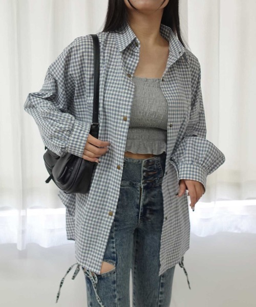 Lots of Love(ロッツオブラブ)の「ドットボタンチェックシャツ(シャツ/ブラウス・レディース・マスタード/ブラック/ブルー/レッド/グリーン・M)」の6枚目の写真