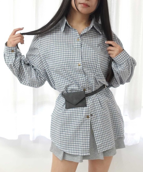 Lots of Love(ロッツオブラブ)の「ドットボタンチェックシャツ(シャツ/ブラウス・レディース・マスタード/ブラック/ブルー/レッド/グリーン・M)」の9枚目の写真