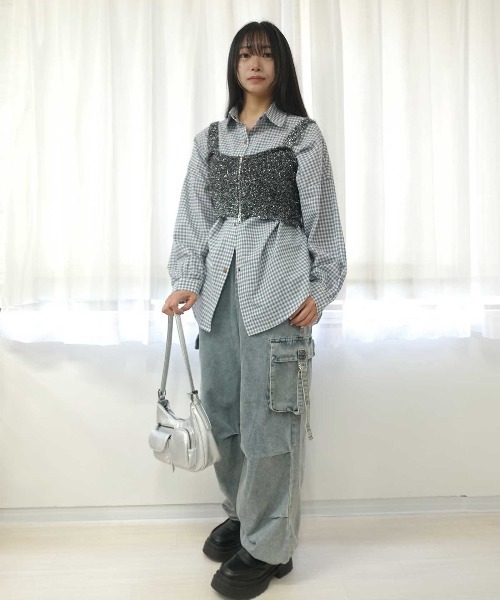 Lots of Love(ロッツオブラブ)の「ドットボタンチェックシャツ(シャツ/ブラウス・レディース・マスタード/ブラック/ブルー/レッド/グリーン・M)」の12枚目の写真