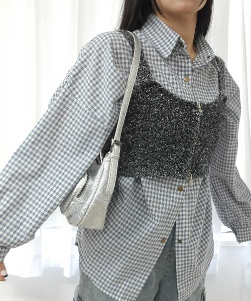 Lots of Love(ロッツオブラブ)の「ドットボタンチェックシャツ(シャツ/ブラウス・レディース・マスタード/ブラック/ブルー/レッド/グリーン・M)」の13枚目の写真