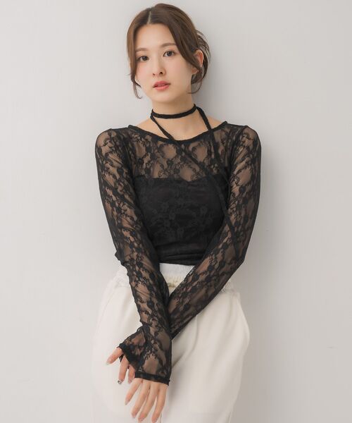 ems excite(エムズエキサイト)の「タイ付きレースインナーCT(Tシャツ/カットソー・レディース・ナチュラル/オフホワイト/ブラック・FREE)」の21枚目の写真
