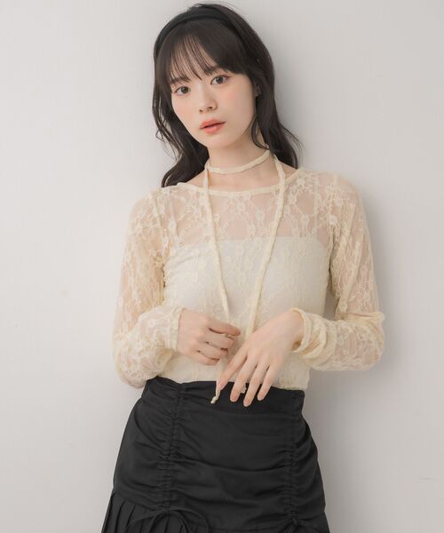 ems excite(エムズエキサイト)の「タイ付きレースインナーCT(Tシャツ/カットソー・レディース・ナチュラル/オフホワイト/ブラック・FREE)」の7枚目の写真