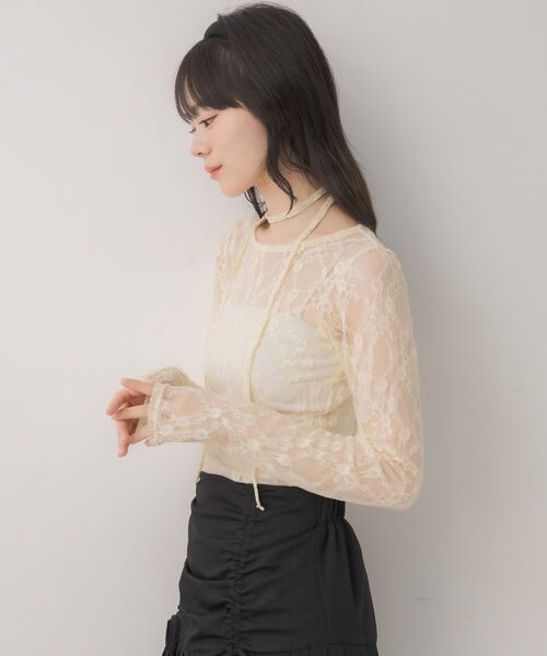 ems excite(エムズエキサイト)の「タイ付きレースインナーCT(Tシャツ/カットソー・レディース・ナチュラル/オフホワイト/ブラック・FREE)」の10枚目の写真