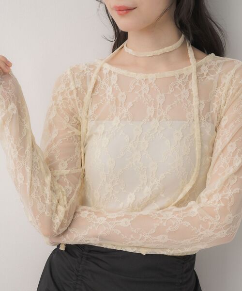 ems excite(エムズエキサイト)の「タイ付きレースインナーCT(Tシャツ/カットソー・レディース・ナチュラル/オフホワイト/ブラック・FREE)」の13枚目の写真