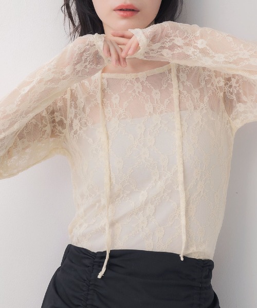 ems excite(エムズエキサイト)の「タイ付きレースインナーCT(Tシャツ/カットソー・レディース・ナチュラル/オフホワイト/ブラック・FREE)」の3枚目の写真