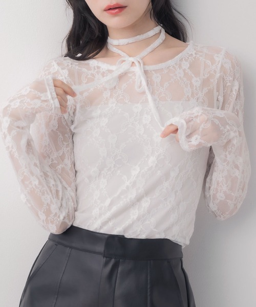 ems excite(エムズエキサイト)の「タイ付きレースインナーCT(Tシャツ/カットソー・レディース・ナチュラル/オフホワイト/ブラック・FREE)」の1枚目の写真