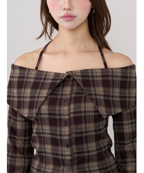 ホルターオフショルチェックシャツ（シャツ/ブラウス）｜Darich