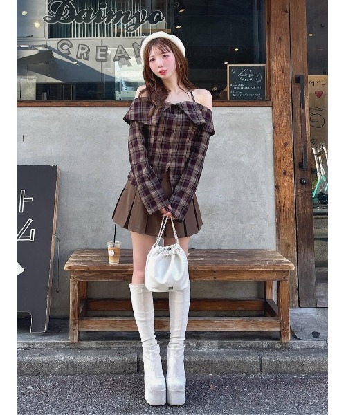 Darich ホルターオフショルチェックシャツ ブラウン ダーリッチ Darich ホルターオフショルチェックシャツ