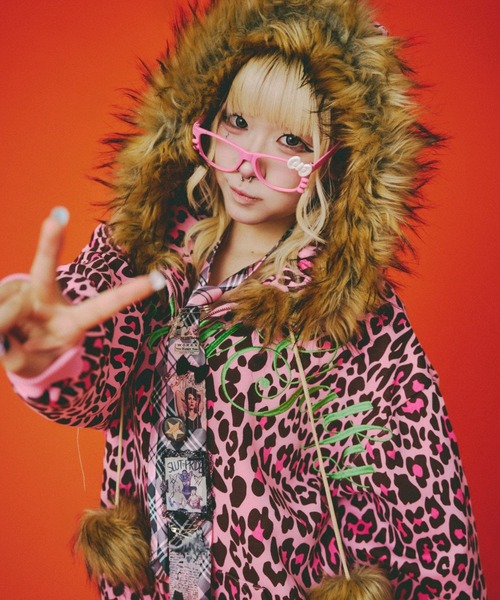 GALFY（ガルフィー）ぎゃるマシぱぁかぁ/ヒョウ柄スウェットジップ