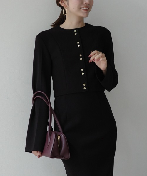 ánuansカットジョーゼットショートカーディガン ブラック アニュアンス anuans カットジョーゼットショートカーディガン