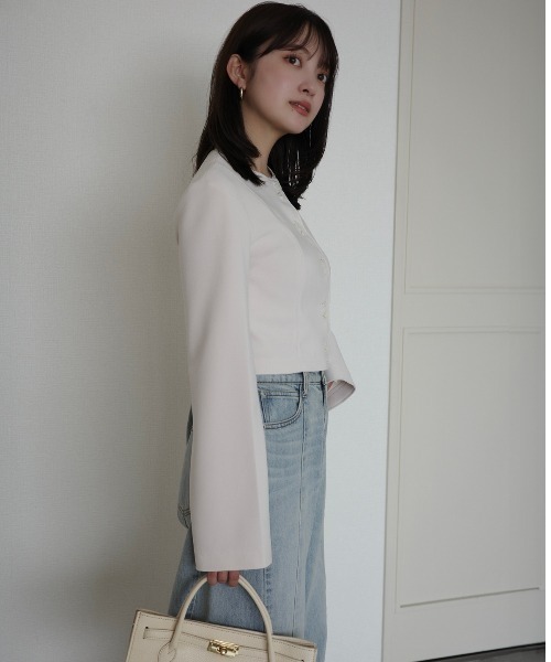 anuans カットジョーゼットカーディガン　黒 anuans（アニュアンス） カーディガン カットジョーゼットショート