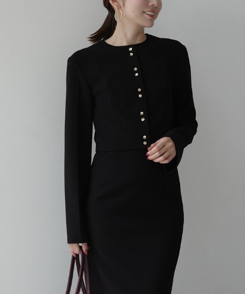 ánuansカットジョーゼットショートカーディガン ブラック カットジョーゼットショートカーディガン