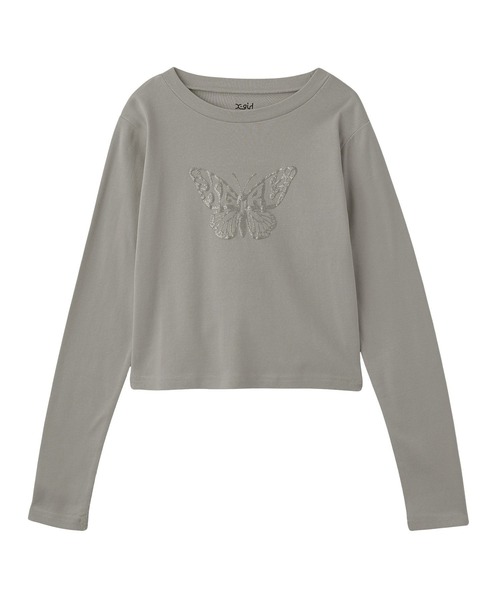 X-girl(エックスガール)の「BUTTERFLY FOAM PRINT L/S BABY TEE(Tシャツ/カットソー・レディース・グレー/ホワイト/チャコール・ONE SIZE)」の14枚目の写真