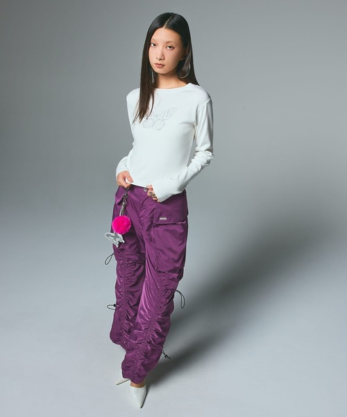 X-girl(エックスガール)の「BUTTERFLY FOAM PRINT L/S BABY TEE(Tシャツ/カットソー・レディース・グレー/ホワイト/チャコール・ONE SIZE)」の13枚目の写真